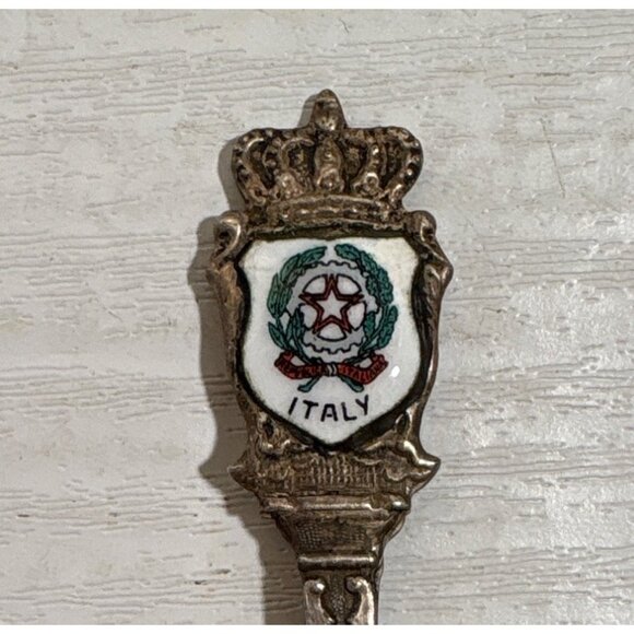 Vintage Italy Souvenir Spoon Enamel Crest Twisted Handle EPNS Silver Plate - Picture 2 of 7